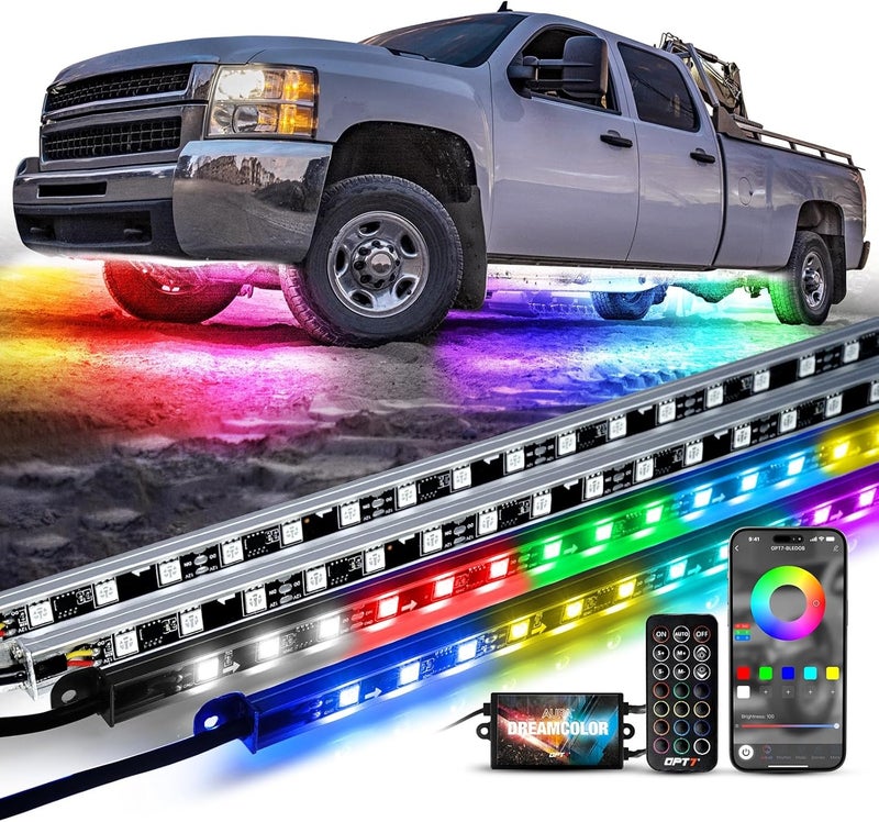 OPT7 Aura DreamColor Underglow Chasing Lights for Truck w/APP & Remote Control, Waterproof Rigid Aluminum LED Light Bar, Exterior Neon Accent Underbody RGBIC Lighting Kit, Multicolor Music Mode, 12V - Image 1